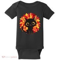 Cute Autumn Fall Black Cat Baby Bodysuit thumb 0