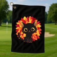 Cute Autumn Fall Black Cat Golf Towel thumb 1