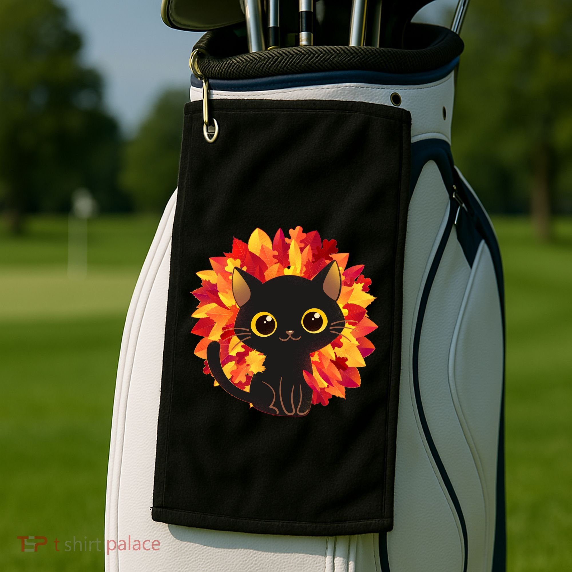 Cute Autumn Fall Black Cat Golf Towel