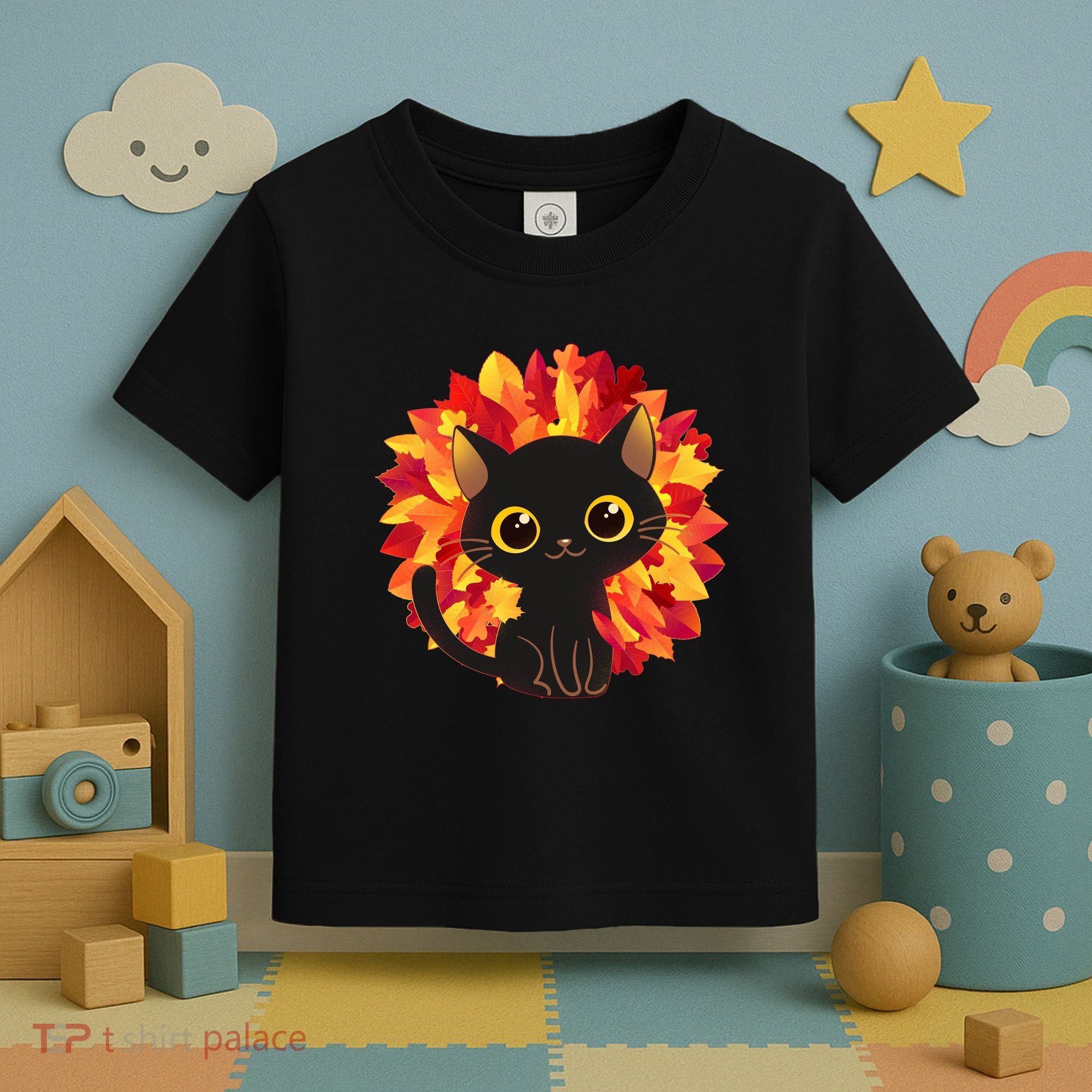 Cute Autumn Fall Black Cat Toddler T-Shirt