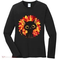 Cute Autumn Fall Black Cat Women's Long Sleeve Shirt thumb 0