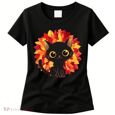 Cute Autumn Fall Black Cat Women's T-Shirt