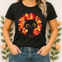 Cute Autumn Fall Black Cat Women's T-Shirt thumb 2