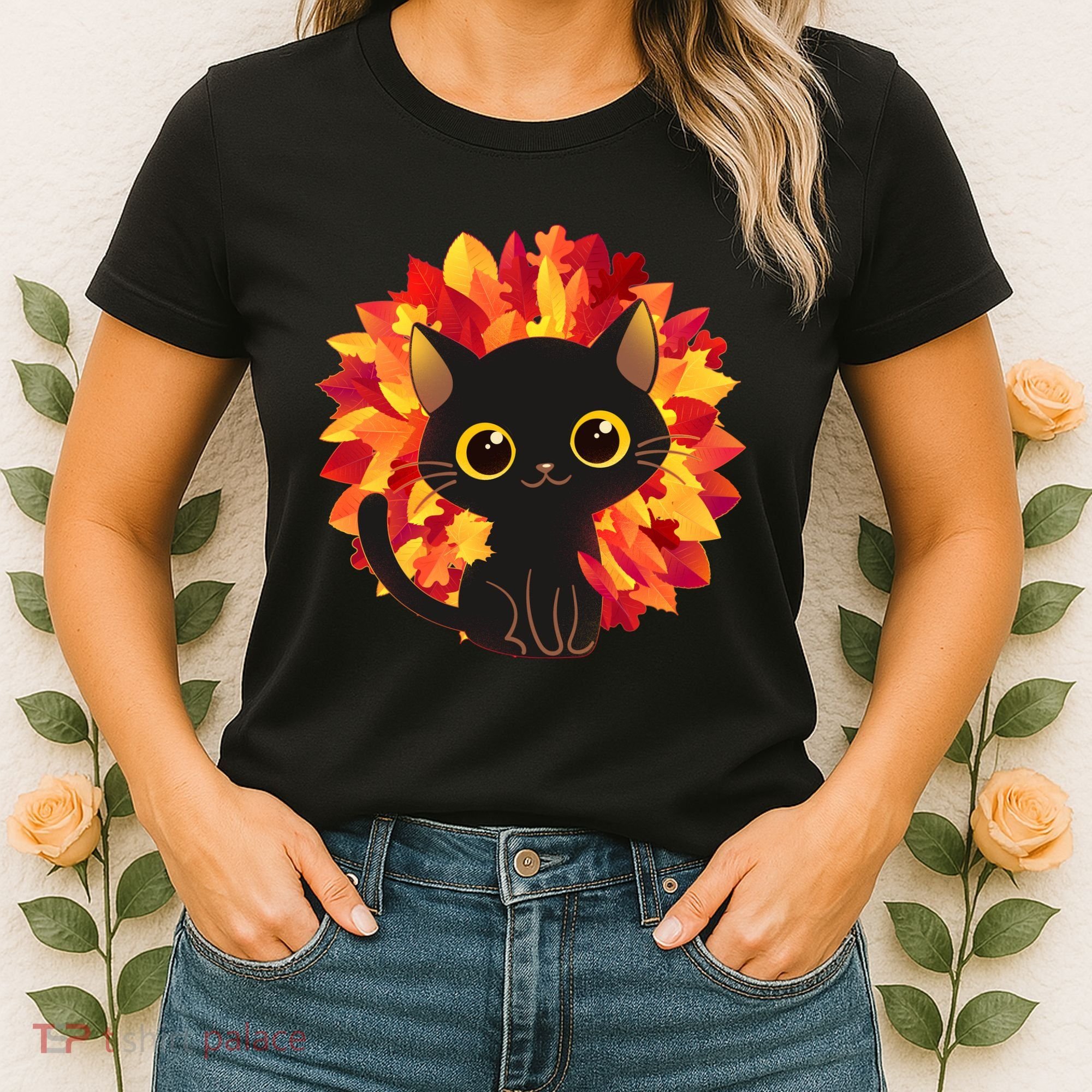Cute Autumn Fall Black Cat Women's T-Shirt