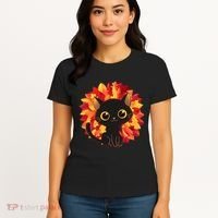 Cute Autumn Fall Black Cat Women's T-Shirt thumb 4