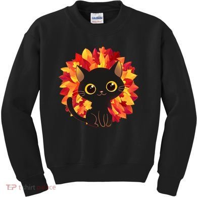 Cute Autumn Fall Black Cat Kids Sweatshirt