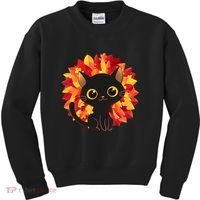 Cute Autumn Fall Black Cat Kids Sweatshirt thumb 0