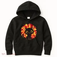 Cute Autumn Fall Black Cat Kids Hoodie thumb 0