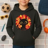Cute Autumn Fall Black Cat Kids Hoodie thumb 2