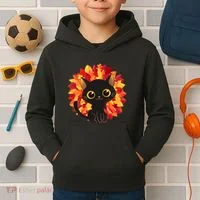Cute Autumn Fall Black Cat Kids Hoodie thumb 2
