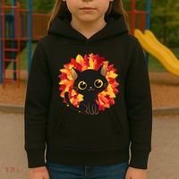 Cute Autumn Fall Black Cat Kids Hoodie thumb 3