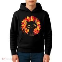 Cute Autumn Fall Black Cat Kids Hoodie thumb 4