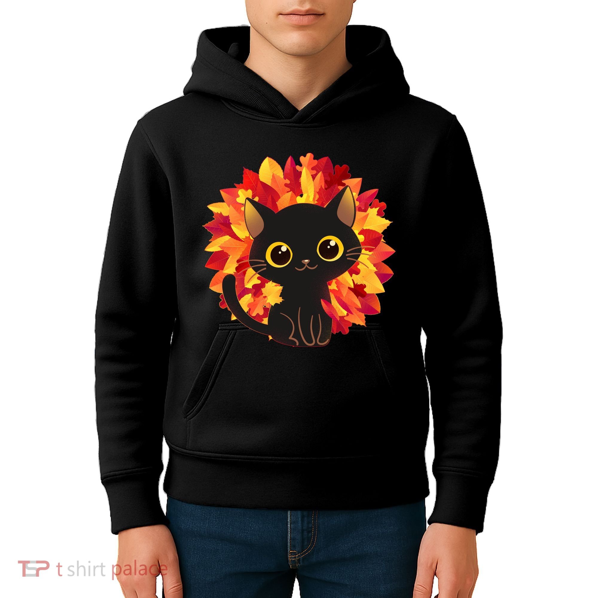 Cute Autumn Fall Black Cat Kids Hoodie
