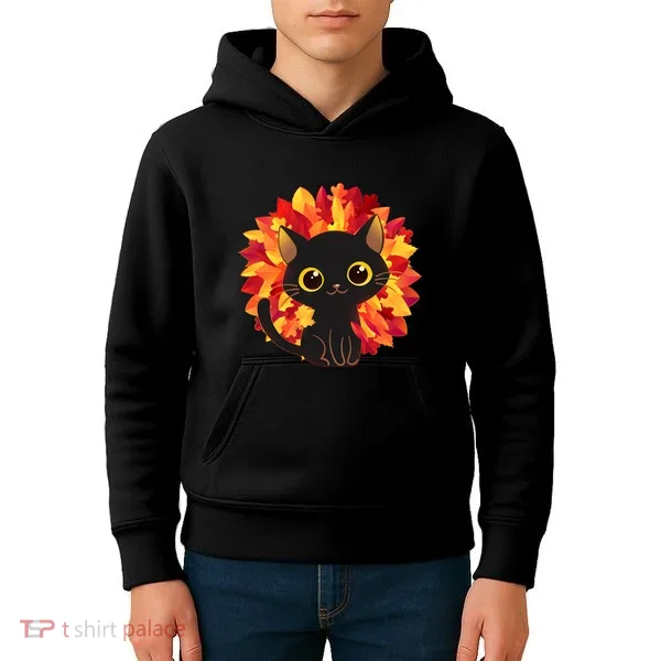 Cute Autumn Fall Black Cat Kids Hoodie