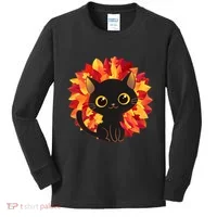 Cute Autumn Fall Black Cat Kids Long Sleeve Shirt thumb 0