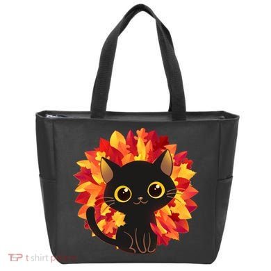 Cute Autumn Fall Black Cat Tote Bag
