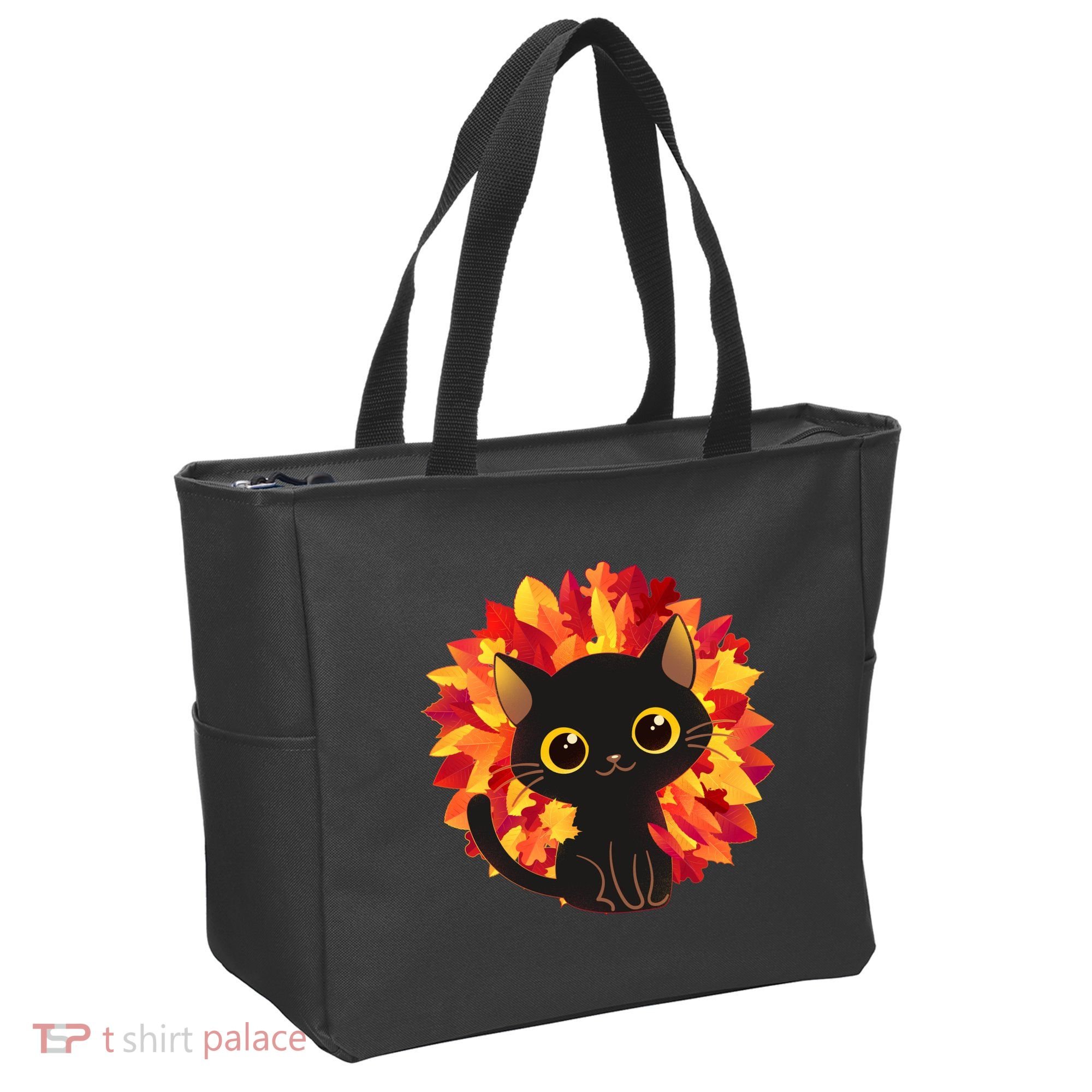 Cute Autumn Fall Black Cat Tote Bag