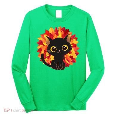 Cute Autumn Fall Black Cat Long Sleeve Shirt