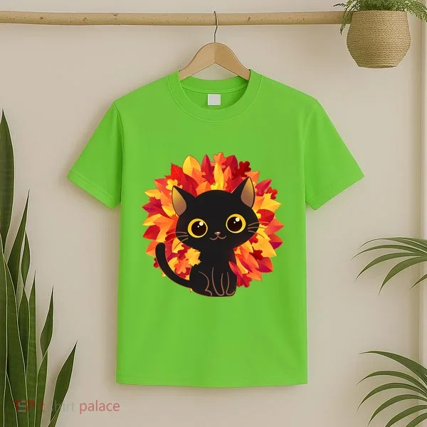Cute Autumn Fall Black Cat T-Shirt