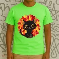 Cute Autumn Fall Black Cat T-Shirt thumb 3