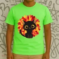Cute Autumn Fall Black Cat T-Shirt thumb 3
