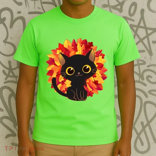 Cute Autumn Fall Black Cat T-Shirt