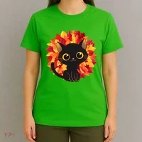 Cute Autumn Fall Black Cat T-Shirt thumb 4