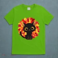 Cute Autumn Fall Black Cat T-Shirt thumb 5