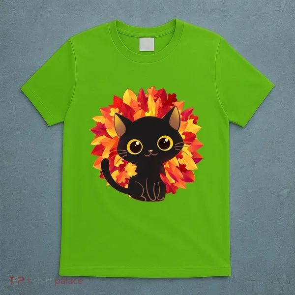 Cute Autumn Fall Black Cat T-Shirt