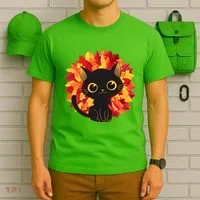 Cute Autumn Fall Black Cat T-Shirt thumb 6
