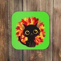 Cute Autumn Fall Black Cat Coaster thumb 0