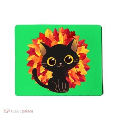 Cute Autumn Fall Black Cat Mousepad