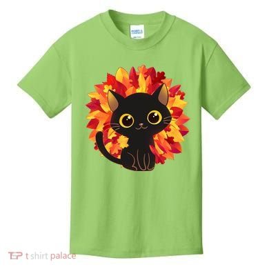 Cute Autumn Fall Black Cat Kids T-Shirt