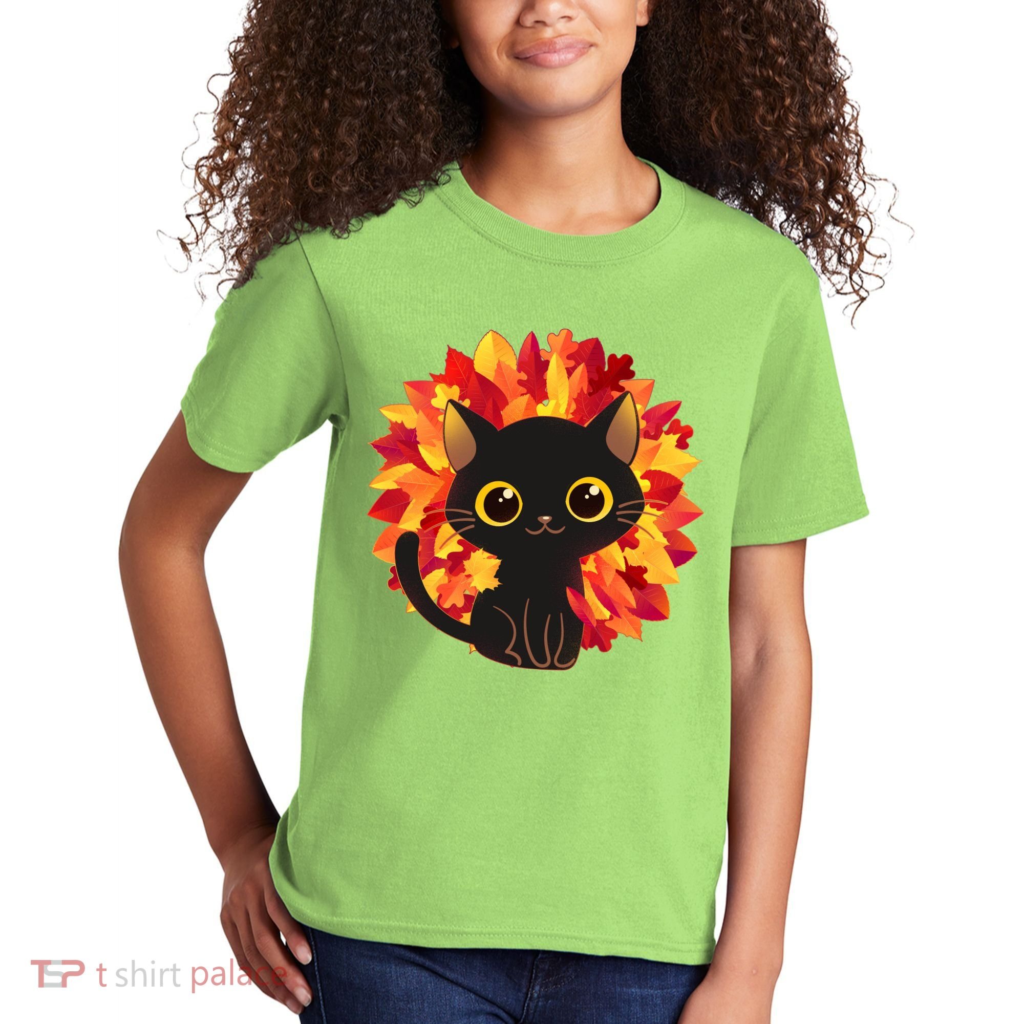 Cute Autumn Fall Black Cat Kids T-Shirt