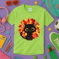 Cute Autumn Fall Black Cat Kids T-Shirt thumb 3