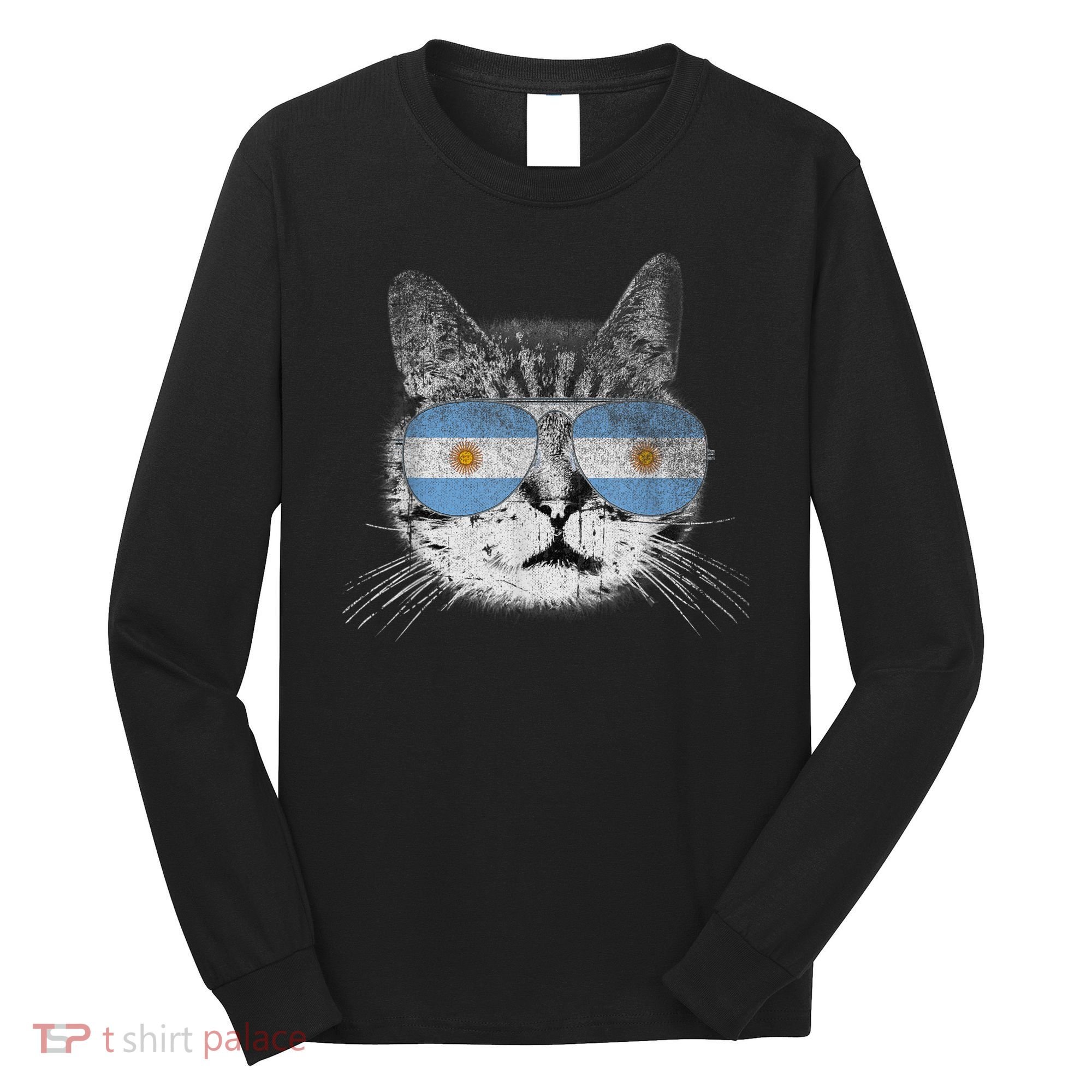 Cat Argentina Flag Country Retro Funny Gift Long Sleeve Shirt