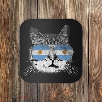 Cat Argentina Flag Country Retro Funny Gift Coaster