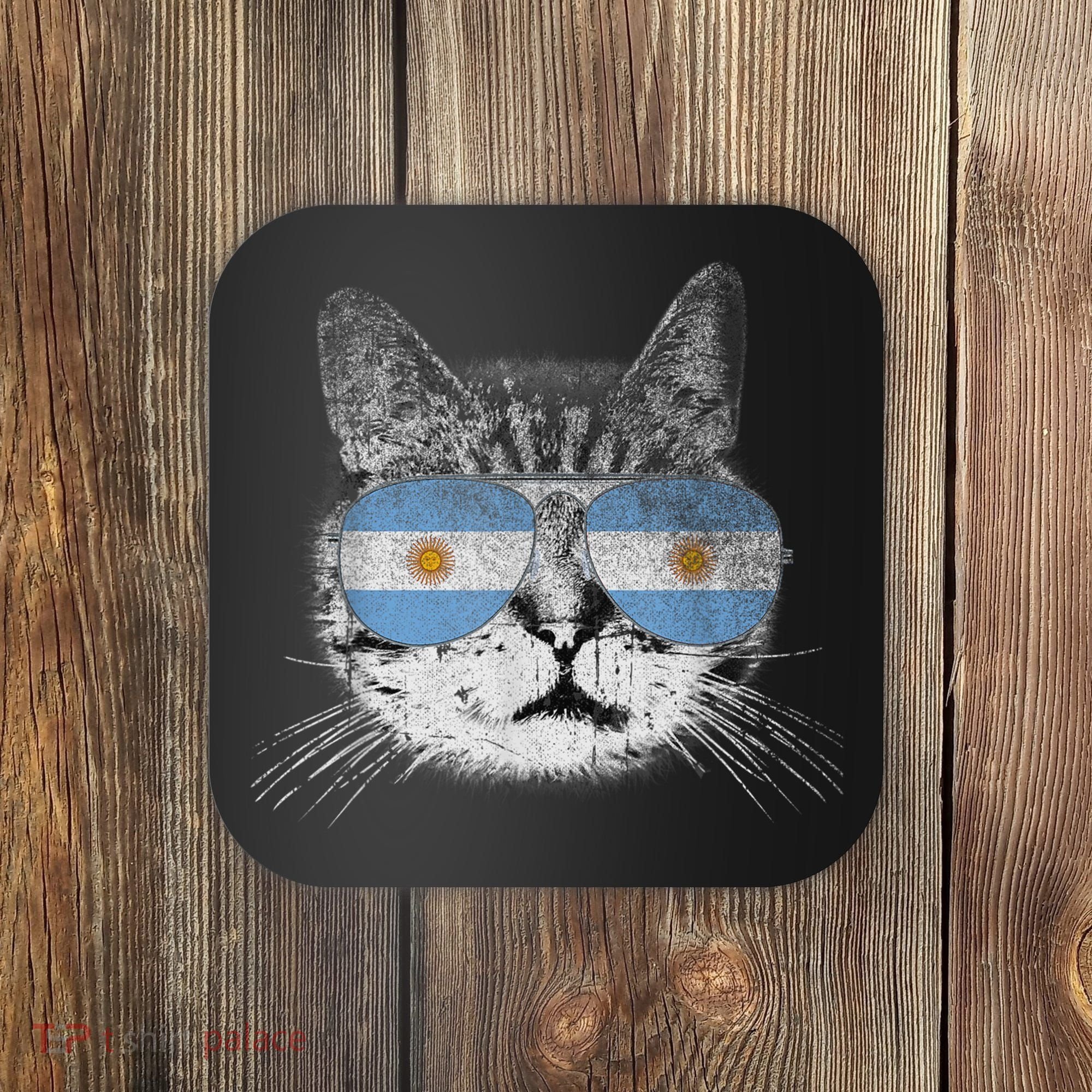 Cat Argentina Flag Country Retro Funny Gift Coaster