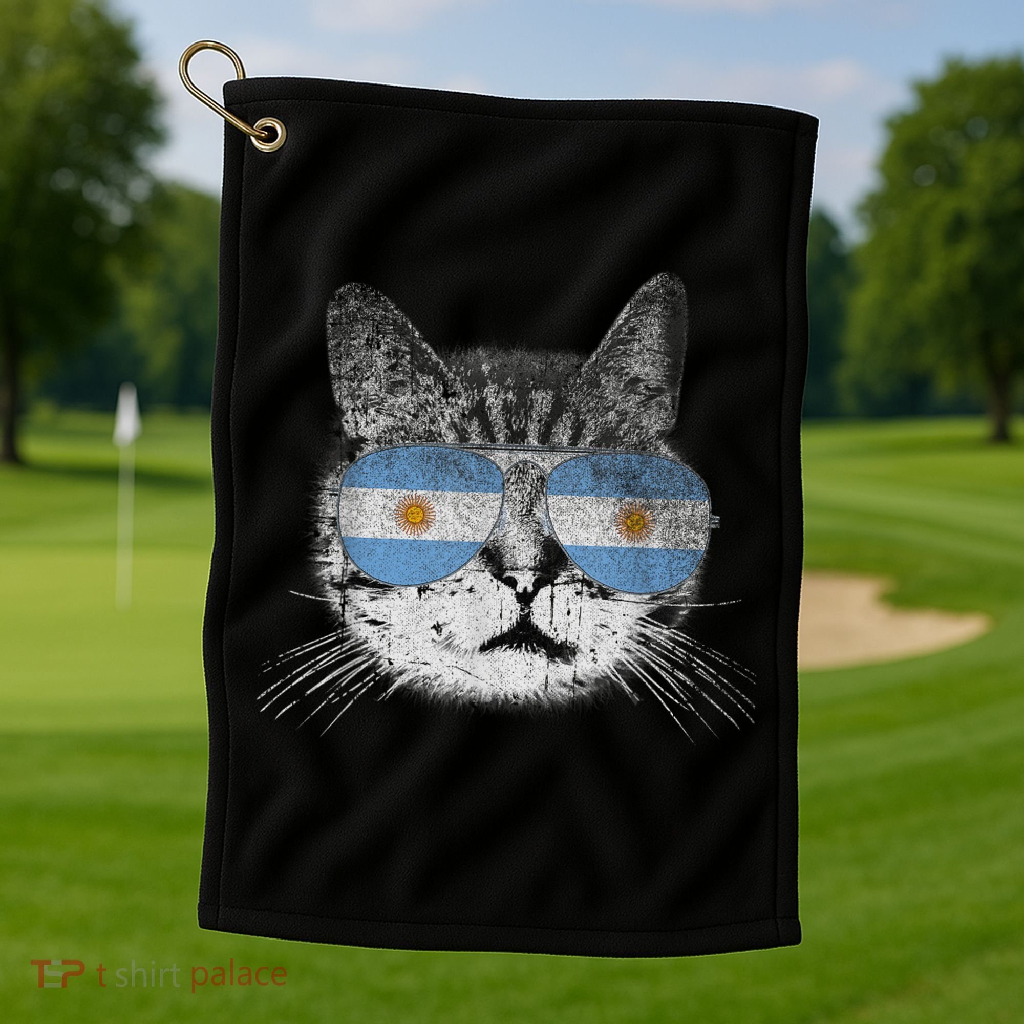 Cat Argentina Flag Country Retro Funny Gift Golf Towel