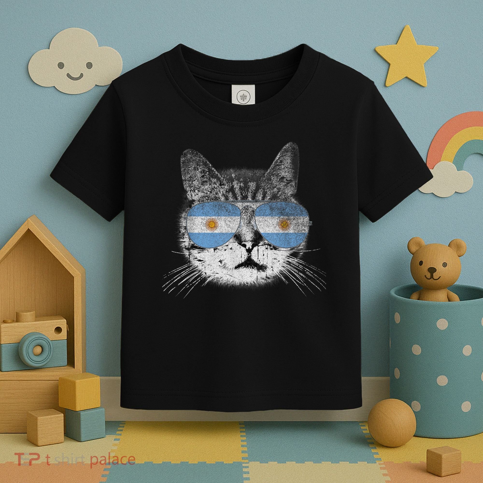 Cat Argentina Flag Country Retro Funny Gift Toddler T-Shirt