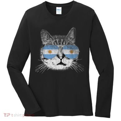 Cat Argentina Flag Country Retro Funny Gift Women's Long Sleeve Shirt