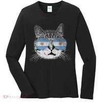Cat Argentina Flag Country Retro Funny Gift Women's Long Sleeve Shirt thumb 0