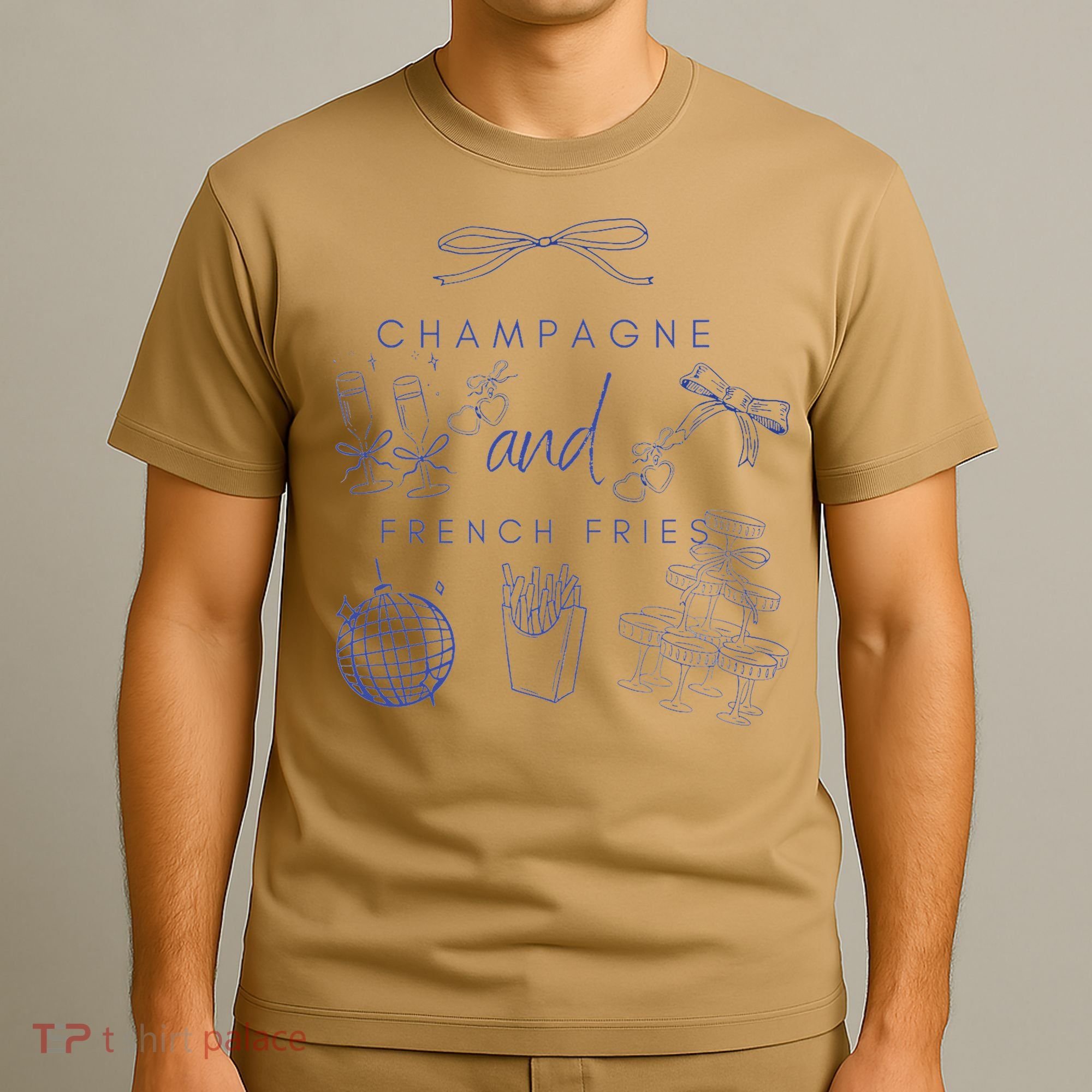 Champagne And French Fries Coquette Bow T-Shirt