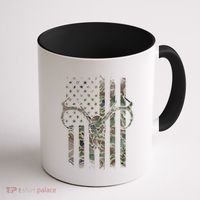 Camo American Flag Deer Skull Elk Hunting Usa Hunter Gift Coffee Mug thumb 1