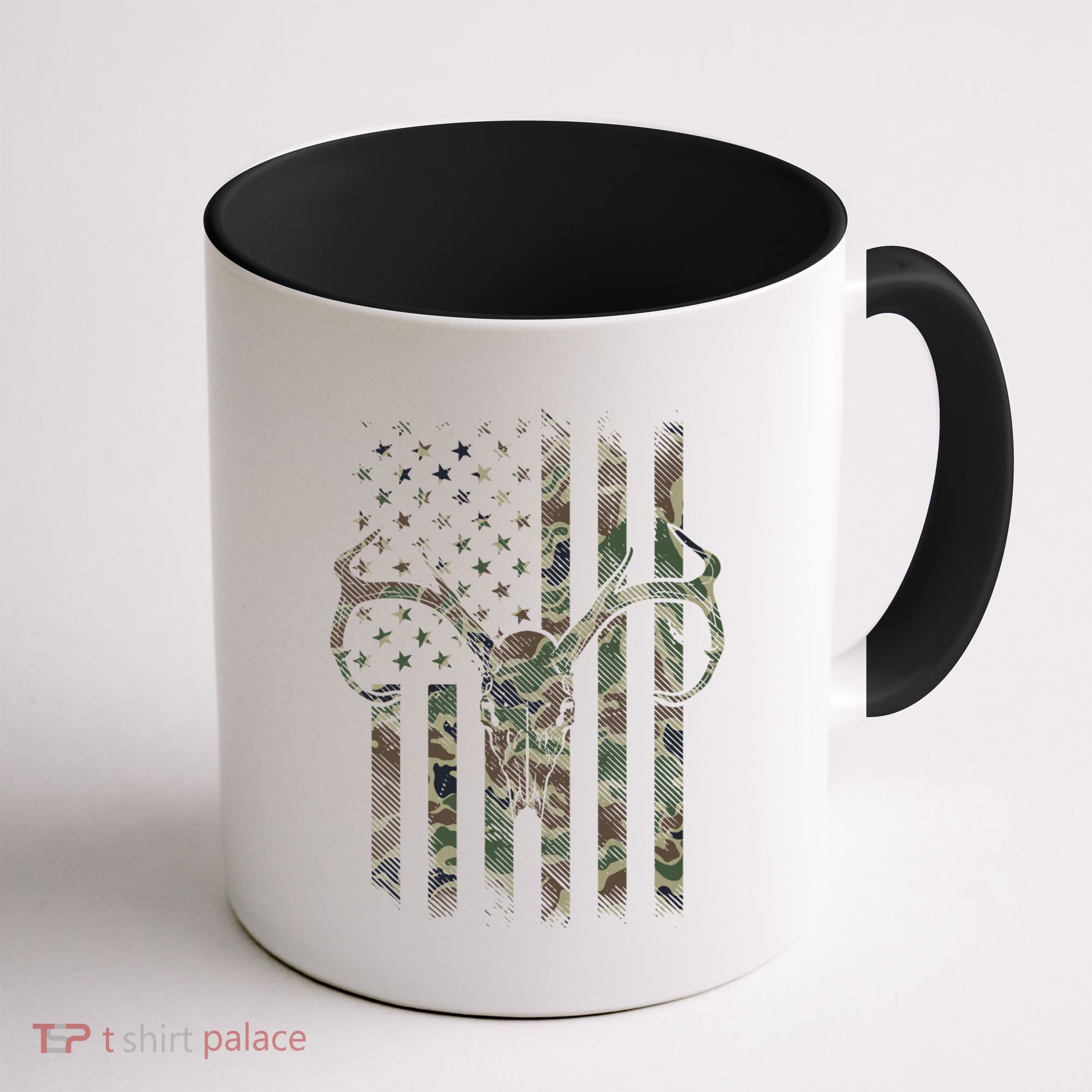 Camo American Flag Deer Skull Elk Hunting Usa Hunter Gift Coffee Mug