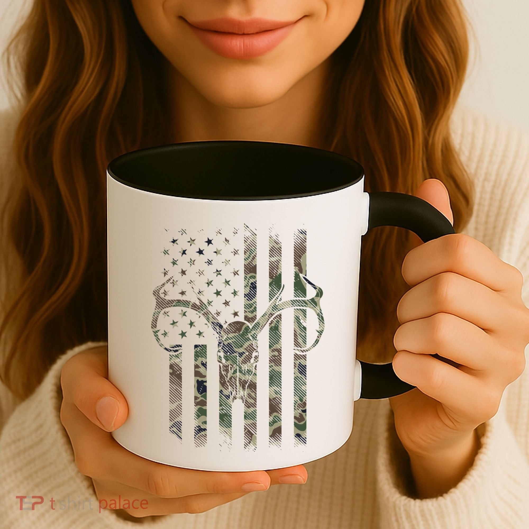 Camo American Flag Deer Skull Elk Hunting Usa Hunter Gift Coffee Mug