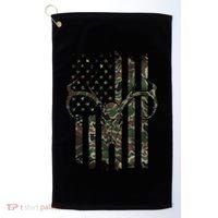 Camo American Flag Deer Skull Elk Hunting Usa Hunter Gift Golf Towel thumb 0