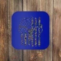 Camo American Flag Deer Skull Elk Hunting Usa Hunter Gift Coaster thumb 0