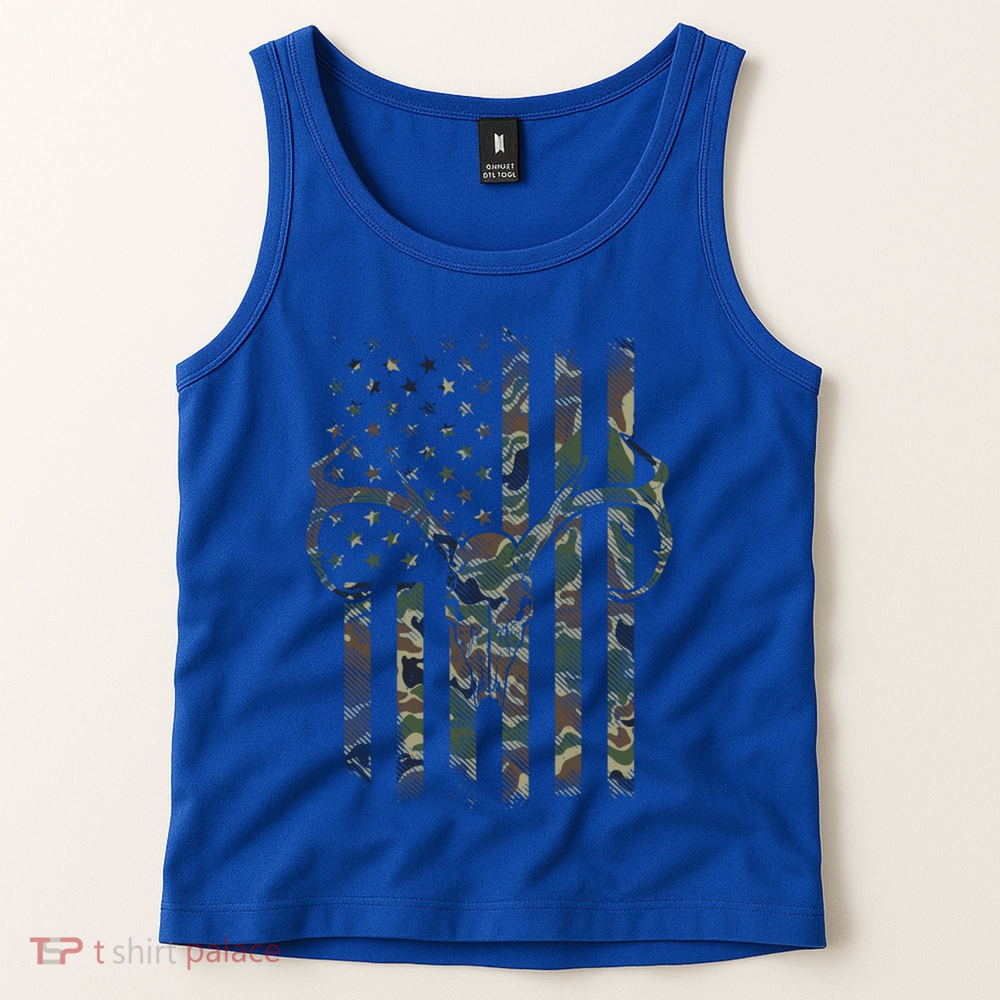 Camo American Flag Deer Skull Elk Hunting Usa Hunter Gift Tank Top