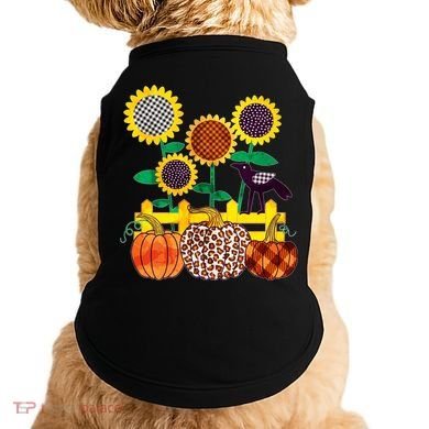 Cute Autumn Fall Patterns Raven Crow Sunflowers Pumpkins Doggie Tank